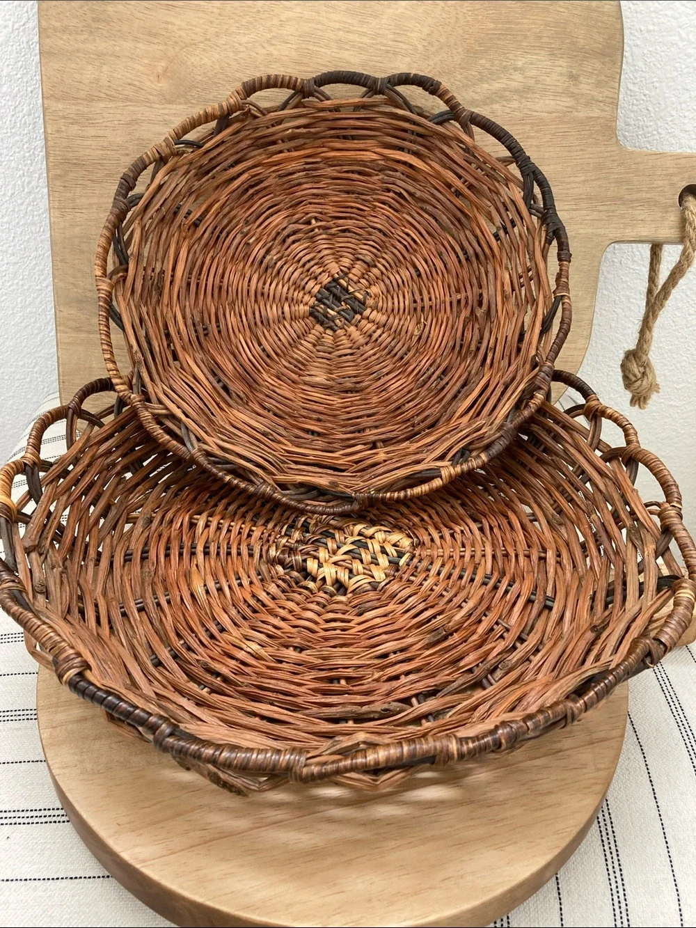 SALE! 70% Off Vintage Natural Brown Woven Rattan Serving Basket - Handcrafted
